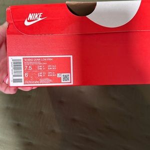 Brand new Nike dunk low. Size 7.5. Never worn. Bought and they were too small.